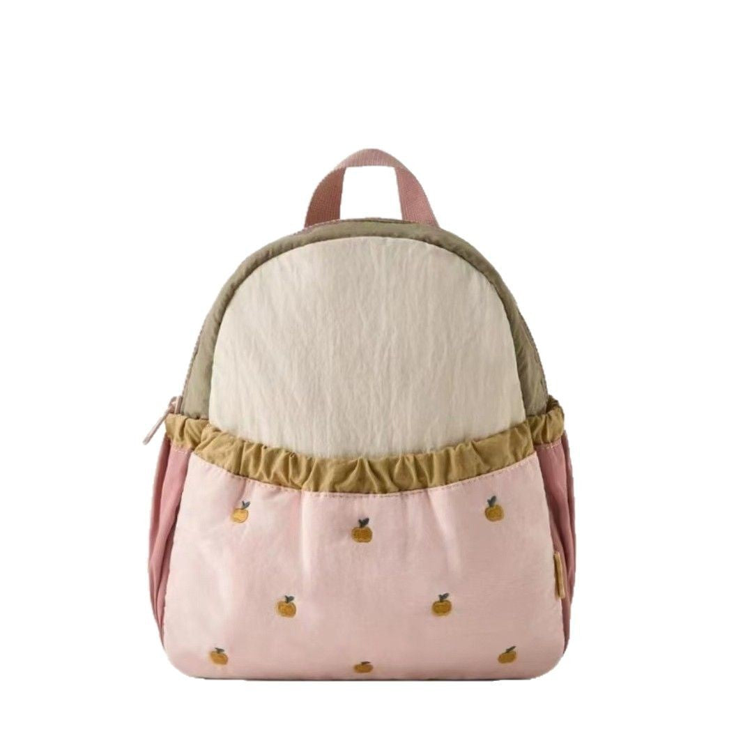 Children's Backpack Cute Spliced Apple Embroidery Schoolbag Baby Mini
