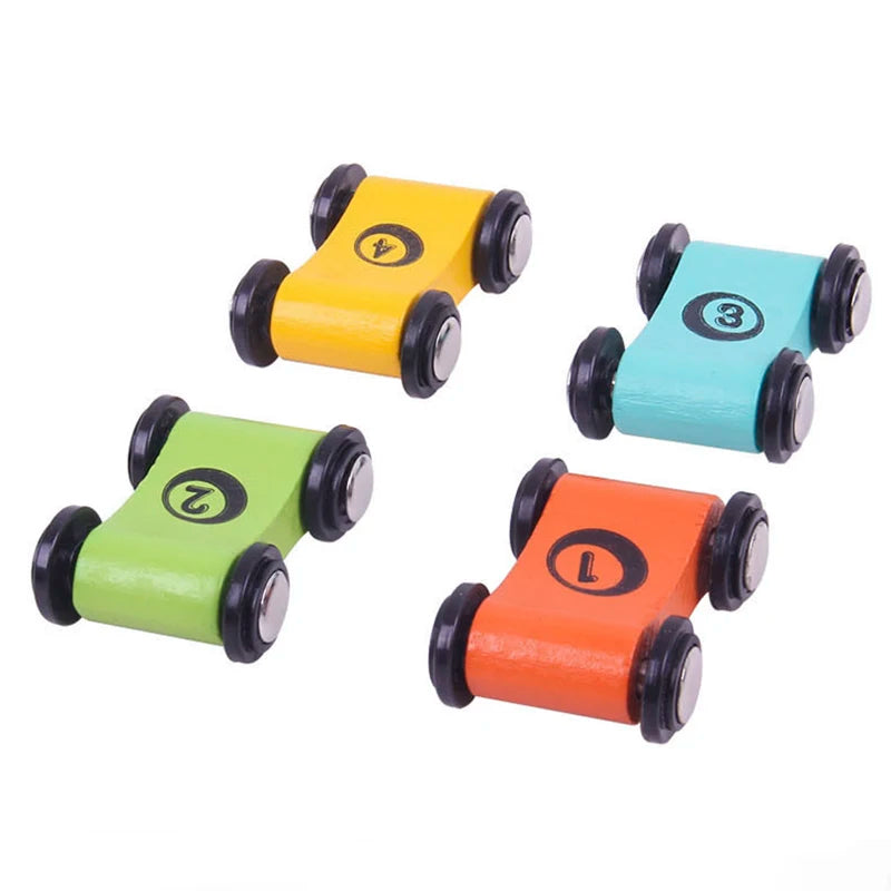 4Pcs Children's Wooden Scooter Toy Miniature Track Sliding Racing Game Baby Mini Inertial Pull Back Car Educational Toys for Boy