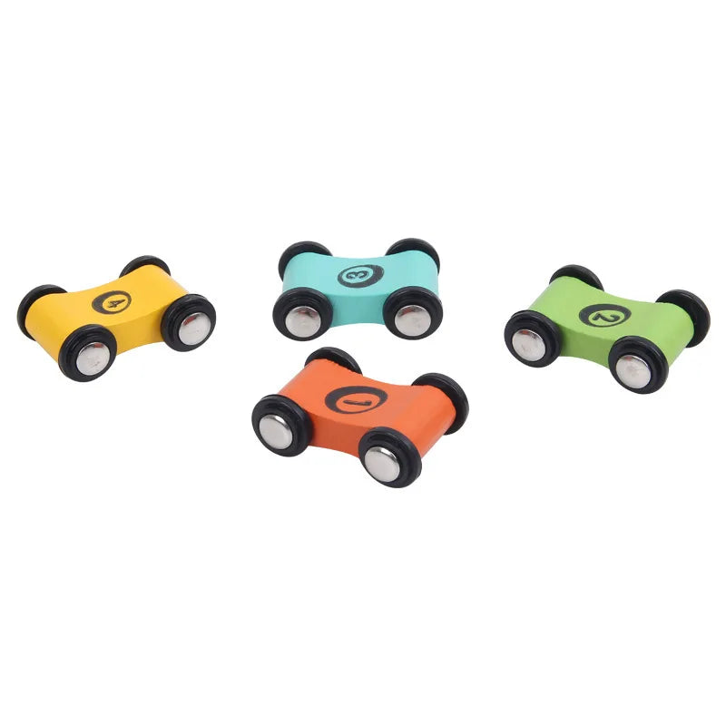 4Pcs Children's Wooden Scooter Toy Miniature Track Sliding Racing Game Baby Mini Inertial Pull Back Car Educational Toys for Boy