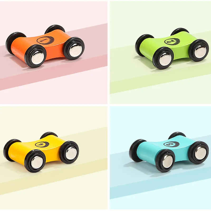 4Pcs Children's Wooden Scooter Toy Miniature Track Sliding Racing Game Baby Mini Inertial Pull Back Car Educational Toys for Boy