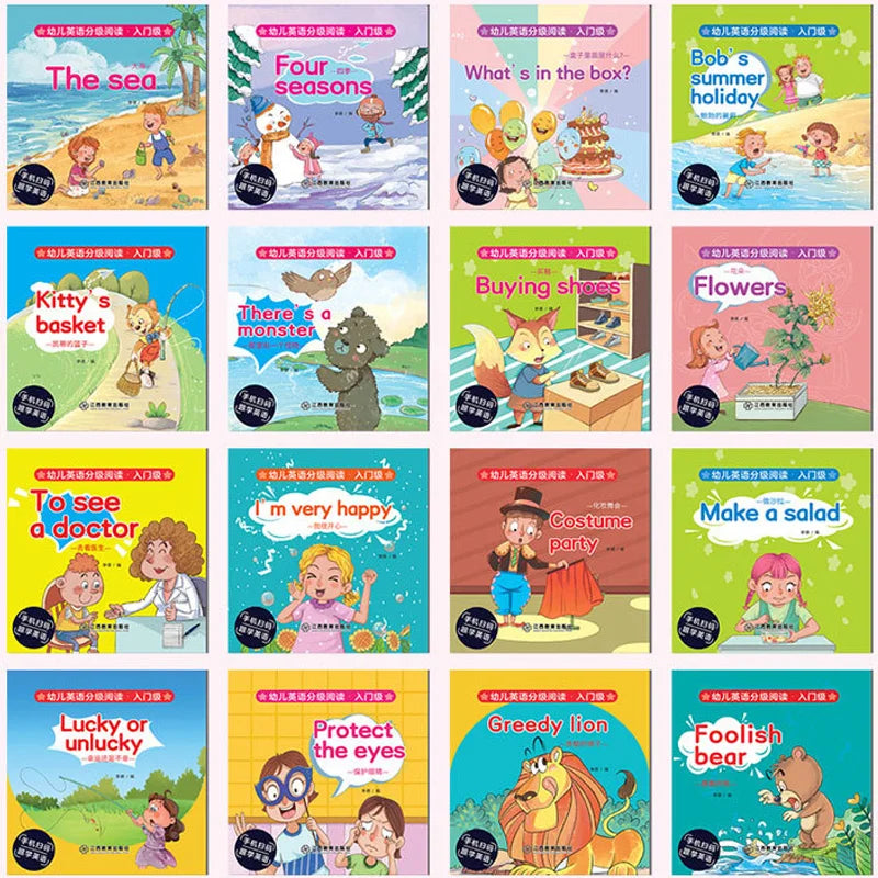 40pcs/Set Children's English Early Learning Picture Book Storybook Enlightenment Cognitive Tale Bedtime Story Read With Video