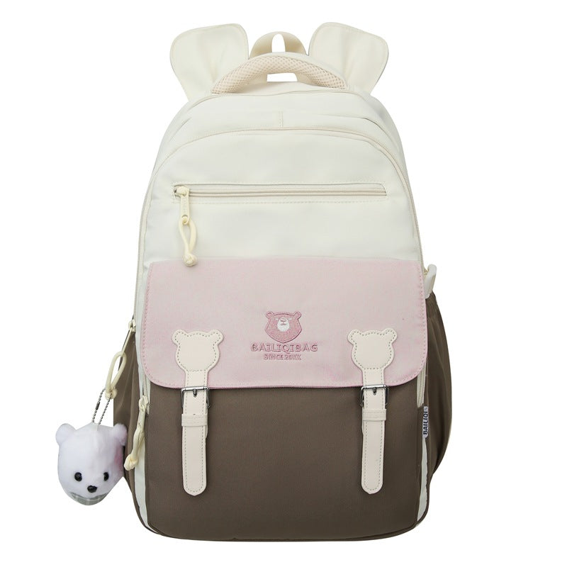 Retro Cute Contrast Color Backpack Women's Cartoon Casual Backpack