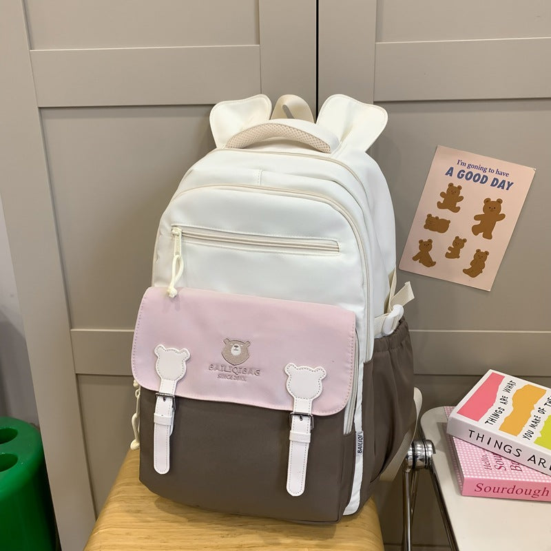 Retro Cute Contrast Color Backpack Women's Cartoon Casual Backpack