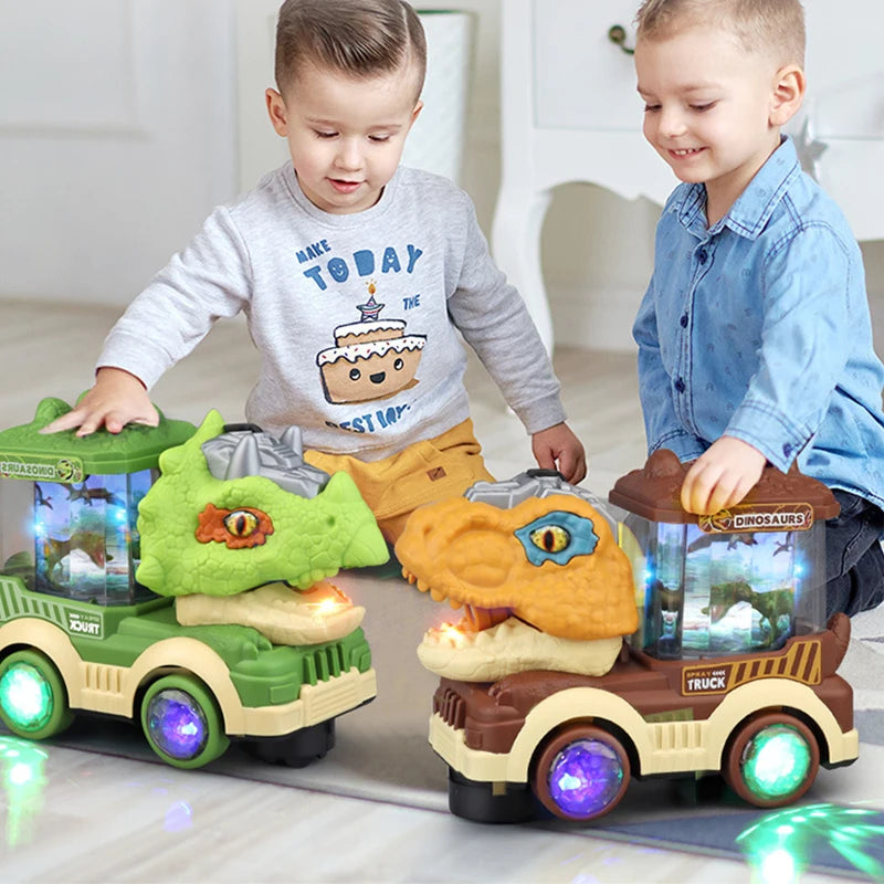 Dinosaur Spray Electric Car Toy with Light Sound Dinosaur Model Triceratops Tyrannosaurus Rex Interactive Kid Boy Truck Toy Gift