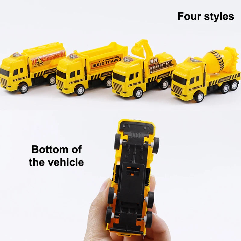 1pcs Mini Yellow Construction Vehicle Set Pull Back Toy Cars 4 Pack Engineering Truck Model for Kids Toddlers Educational Play