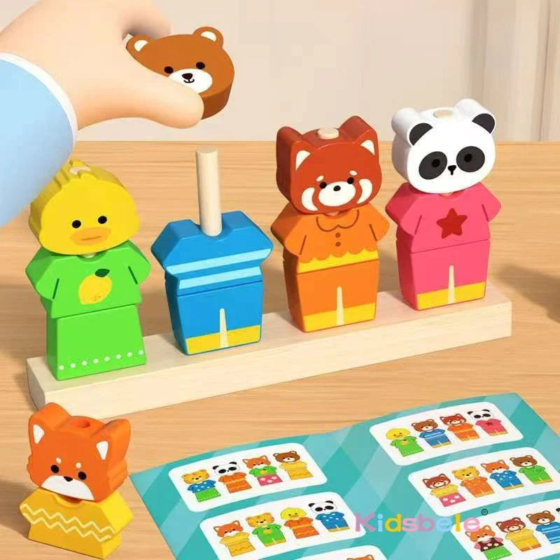 Montessori Wooden Animal Stacking & Dress Up Blocks  Educational Toy Colorful   Puzzle Imaginative Play for Children