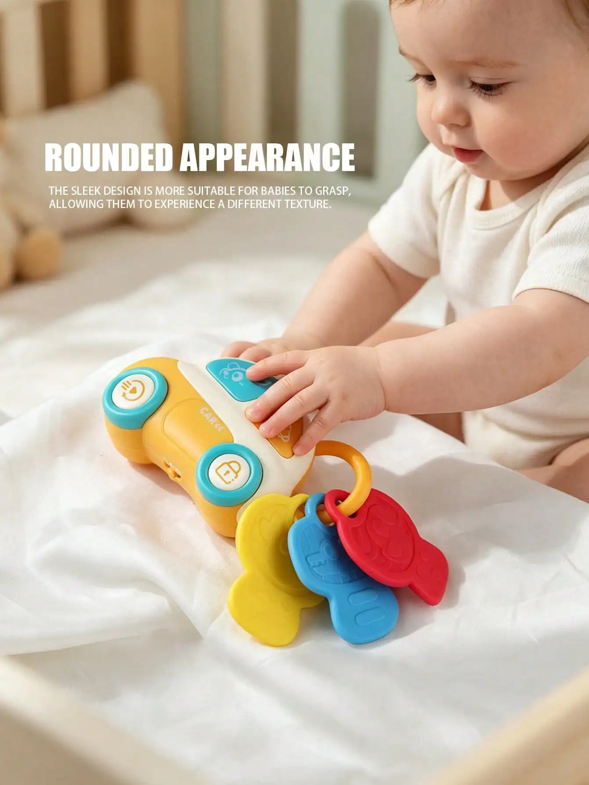 Baby Car Key Rattle Toy with Sound & Flashing Light, Infant Teething Silicone Key, Multifunctional Early Educational Toy