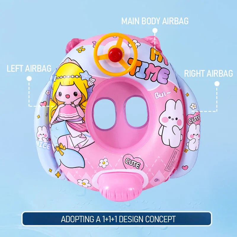 Cartoon Swimming Ring Baby Water Toy with Steering Wheel Summer Outdoor Inflatable Toys Floating Seat Beach Pool Water Play Toys