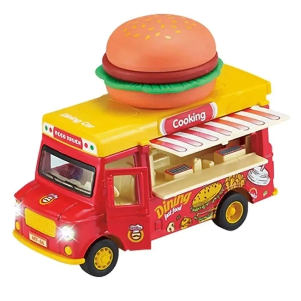 Burger Bus Food Truck Toy with Music Light Bright Colors Ice Cream Car Model Educationl Vehicle Pull Back Car Pretend Play