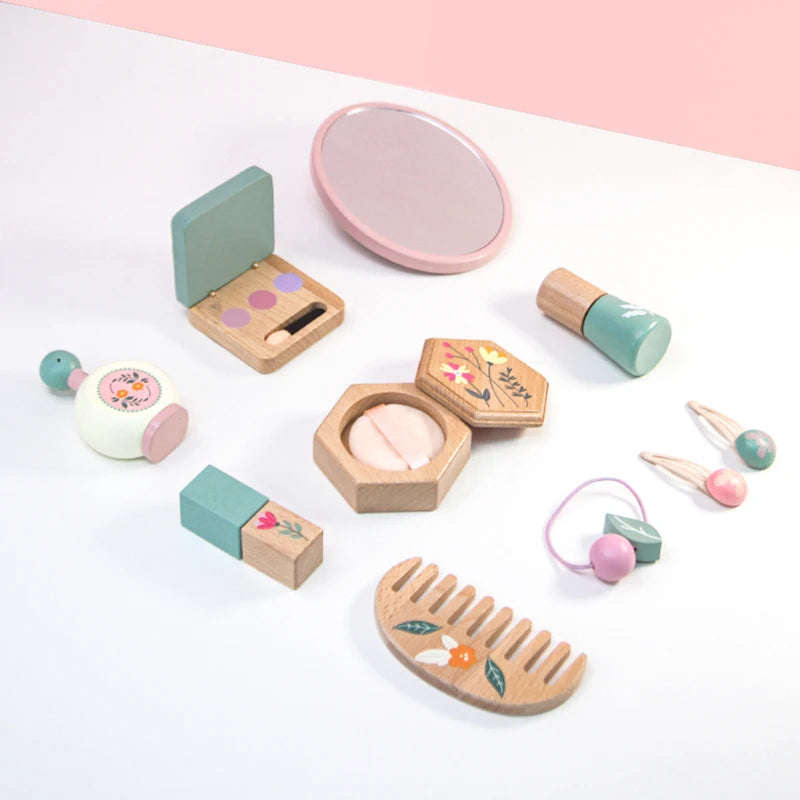 Children's simulation makeup toys, playing house, wooden girl role-playing, dressing up, gift, makeup bag set