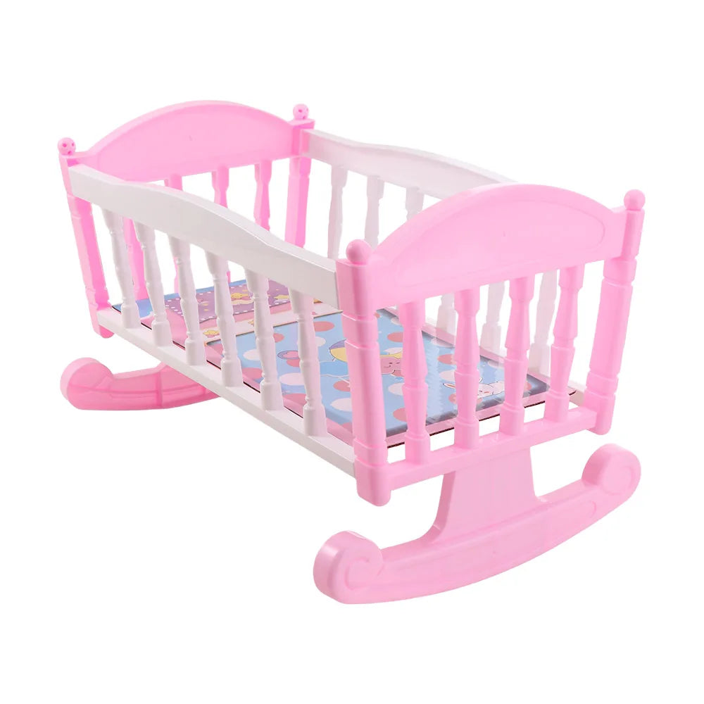 Infant Carriage Baby Bed Cradle Pretend Play Lightweight Baby Doll Rocking Bed Role Play Pink Blue Doll Rocking Crib
