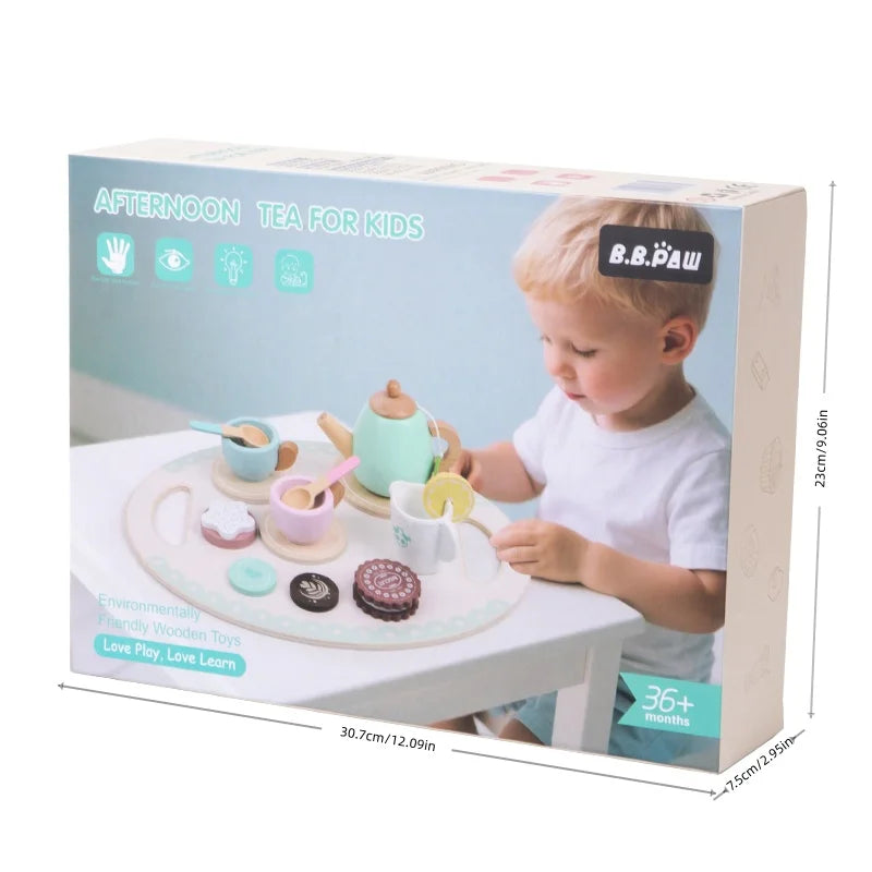 Toddler Wooden Tea Party Toys - Simulation Tableware & Dessert, Parent-Child Pretend Play, Toys and Gifts for Kids