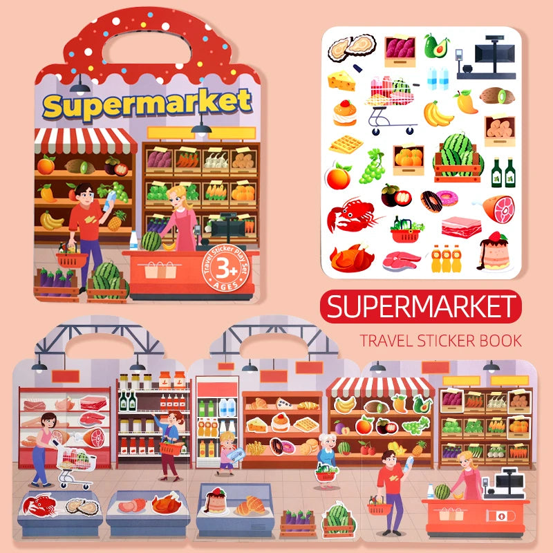 Children's Portable Quiet DIY Reusable Sticker Book Busy Jelly Paste Sticker Multi-scene Bubble Sticker Toys for Fun Learning