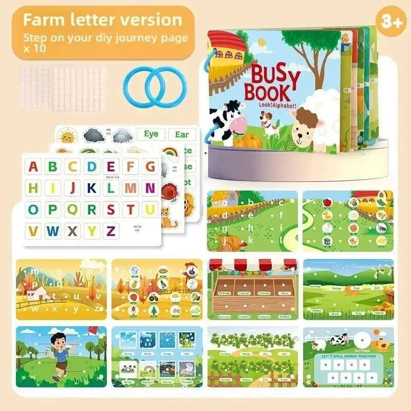 Busy Book for Kids, Animals Vehicles Dinosaurs Stickers, Matching Number & Letter Games, Interactive Learning Activity Book