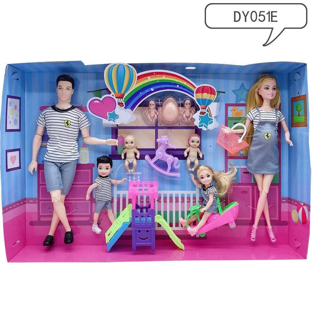 Doll Accessories Baby Dolls Pregnant Mom Father Children Family Set Christmas Birthday Present for Doll Game Toy,No Color Box