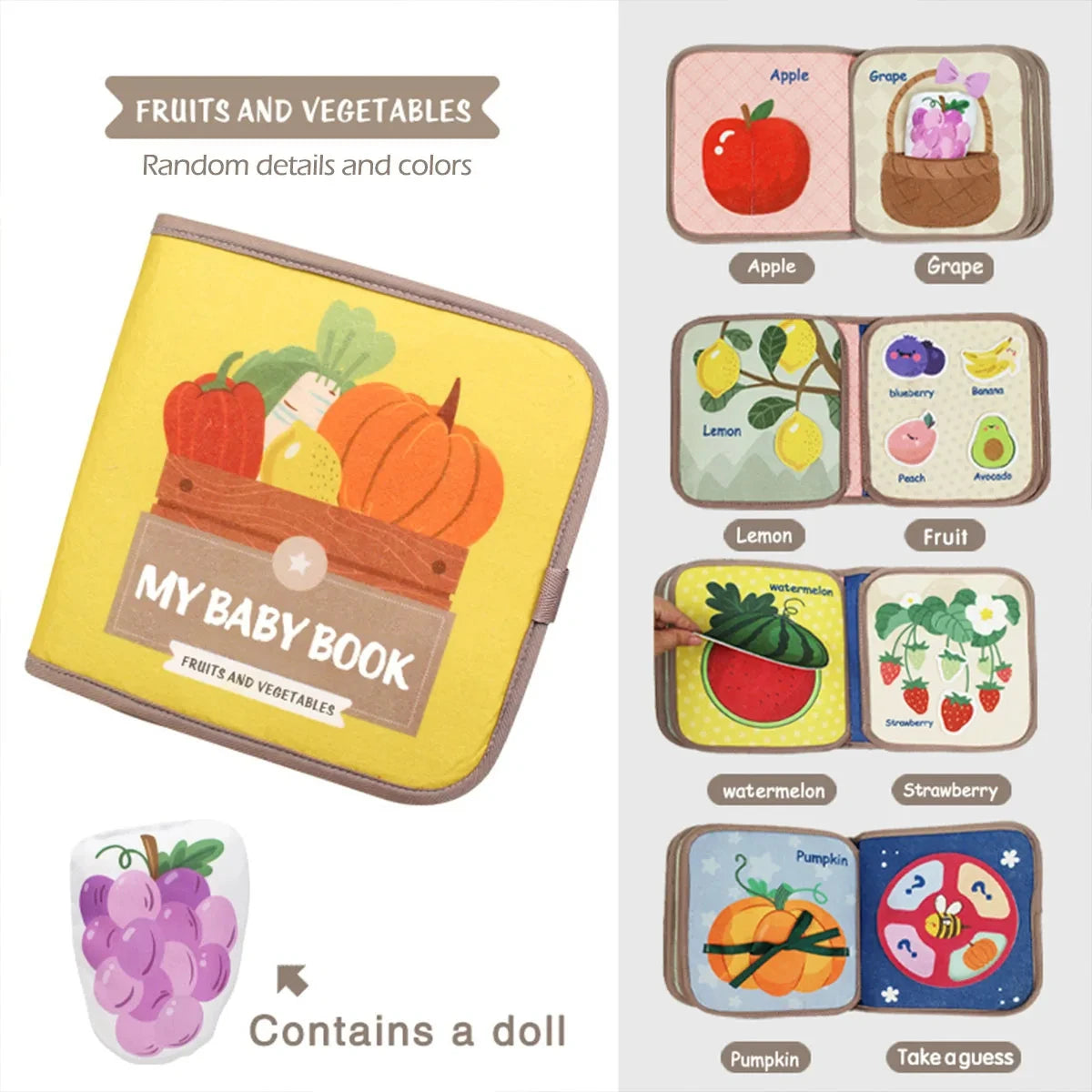 1pcs Montessori Busy Book Baby Early Education Book，Puzzle Toy, Animal Cognitive Fabric Book, Repeated Paste Book & Sensory Toys