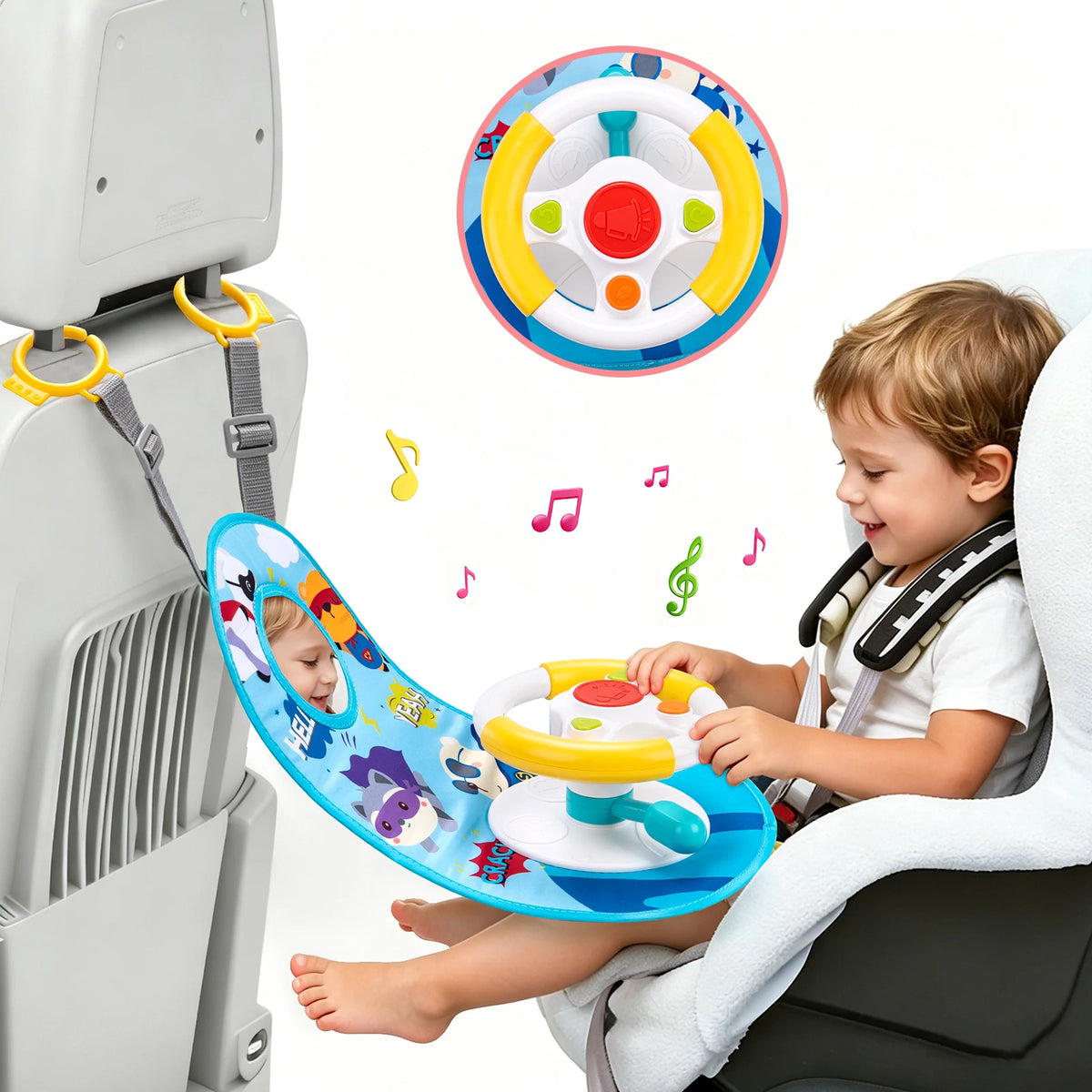 Baby Car Eletric Steering Wheel Toy with Music Simulate Driving Car Baby Seat Copilot Toys Hanging Toys for Todder 0-12M Gifts