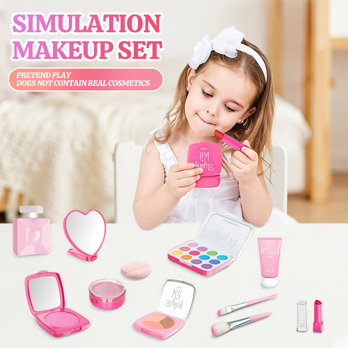 Child Girl Makeup Career Role Play Toys Play Makeup Toys Simulated Pretend Play Cosmetics Lipstick Powder Blusher Sets for Kids