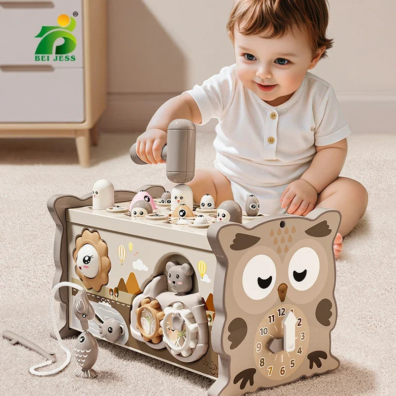 Children Montessori Toy Sensory Magnetic Educational Fishing Owl Busy Board Mole Game Number Xylophone for 3 Year Toddlers Gifts
