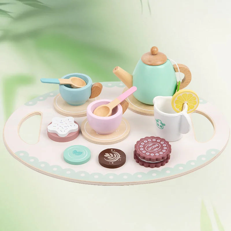 Toddler Wooden Tea Party Toys - Simulation Tableware & Dessert, Parent-Child Pretend Play, Toys and Gifts for Kids