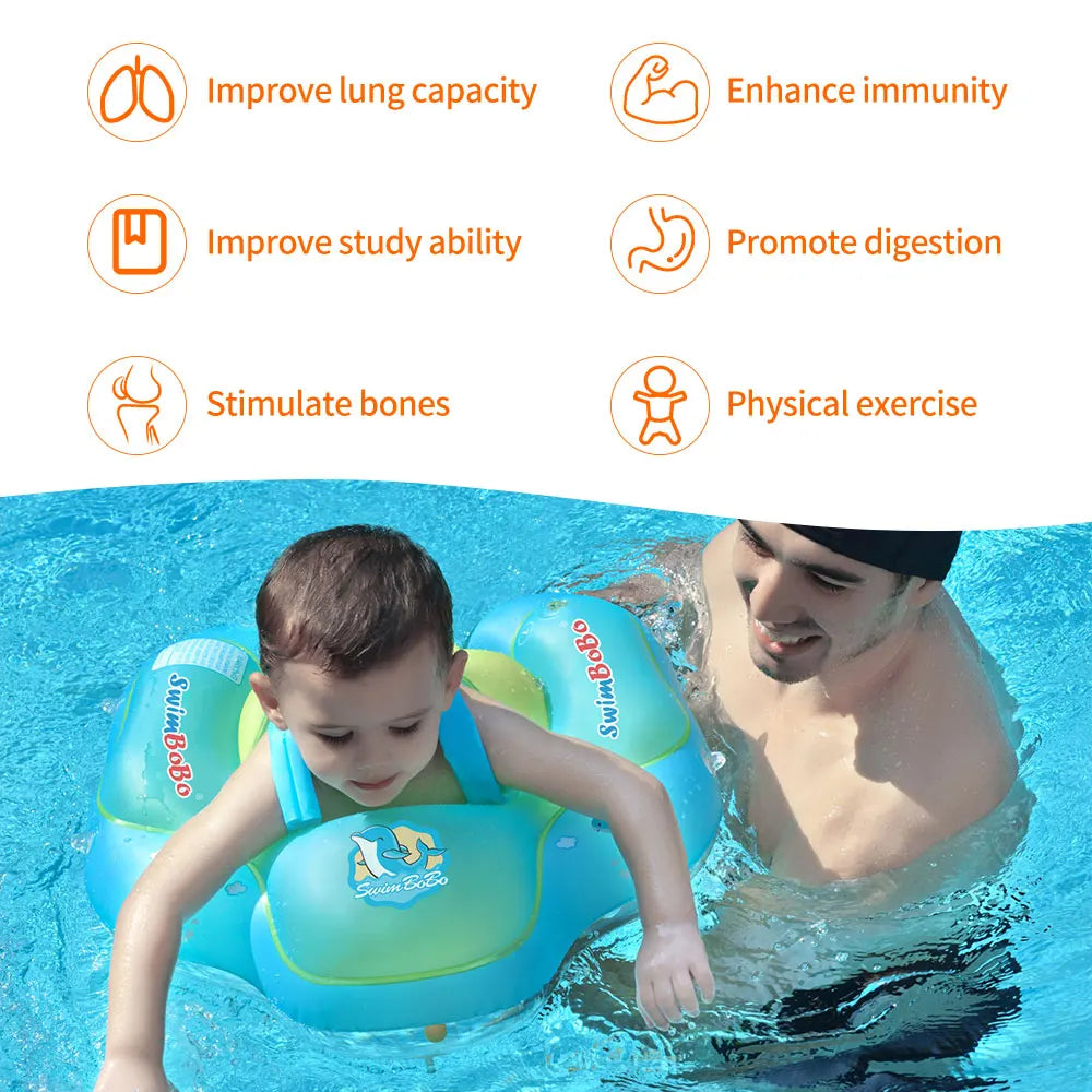 Swimbobo Safe Anti-Slip Baby Float with Safety Shoulder Straps, Inflatable Swimming Pool Ring for Infant, Prevent Tipping Over,
