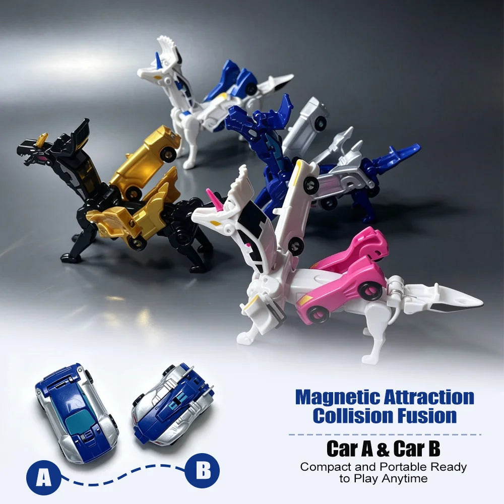 2-in-1 Crash & Transform Car Toy - Two Cars Automatically Transform Into a Cool Robot After Colliding, No Battery Required, 2pcs