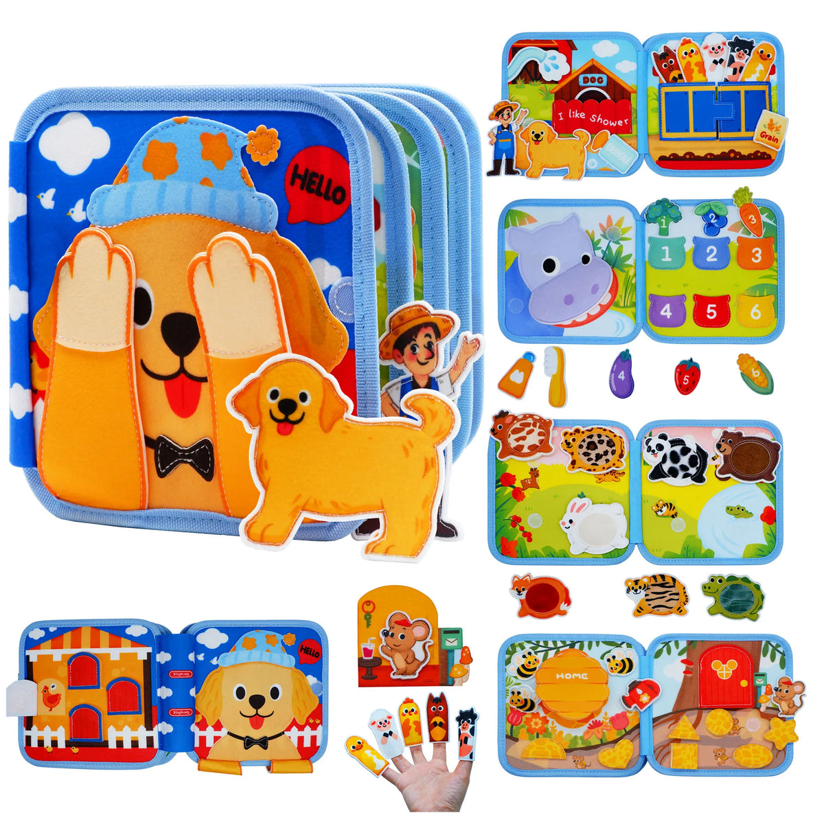 Toddler Toy Montessori Busy Book for 1-3 Years Old, Puppy Theme Early Education Quiet Book Toddler Development Fine Motor Skills
