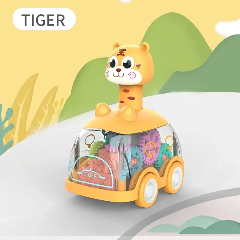 Baby Toy Press and Go Gear Car Toy for Toddlers 1 2 3 Years Old Light Up Toy Inertial Car Birthday Gifts for Kids Boys and Girls