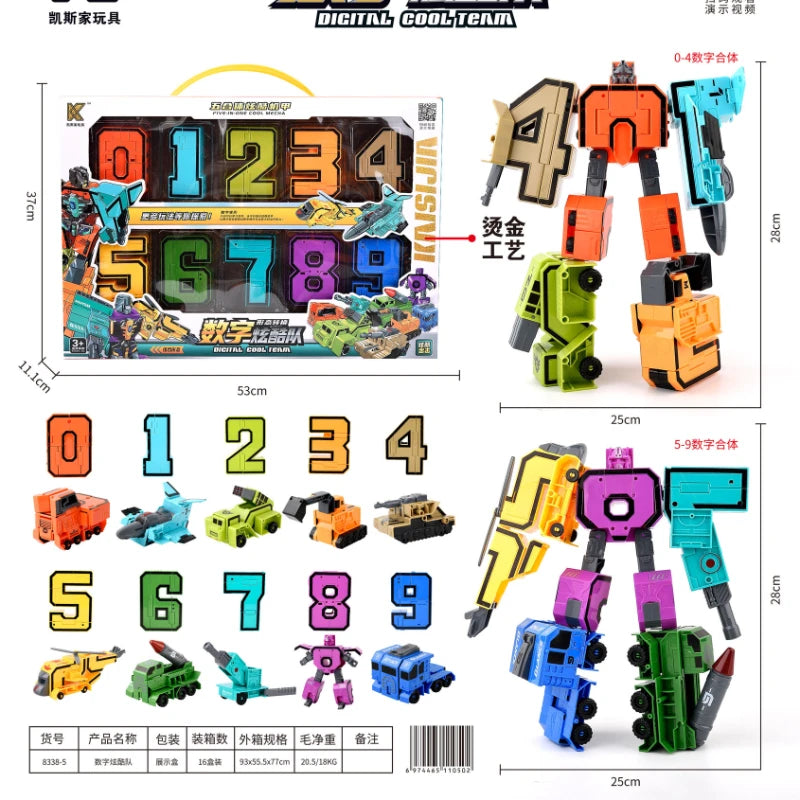 Children's Toy Car Oversized Digital Deformation Toy Children's Robot Digital 0-9 Assembly Puzzle Package Boys' Toys