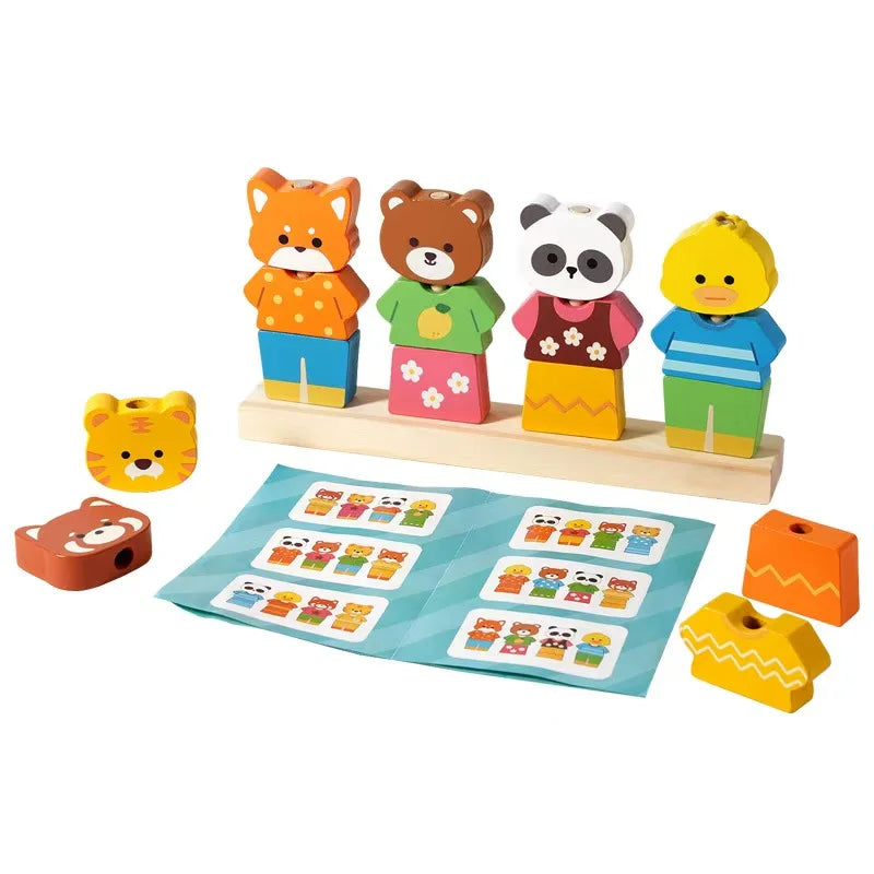 Montessori Wooden Animal Stacking & Dress Up Blocks  Educational Toy Colorful   Puzzle Imaginative Play for Children