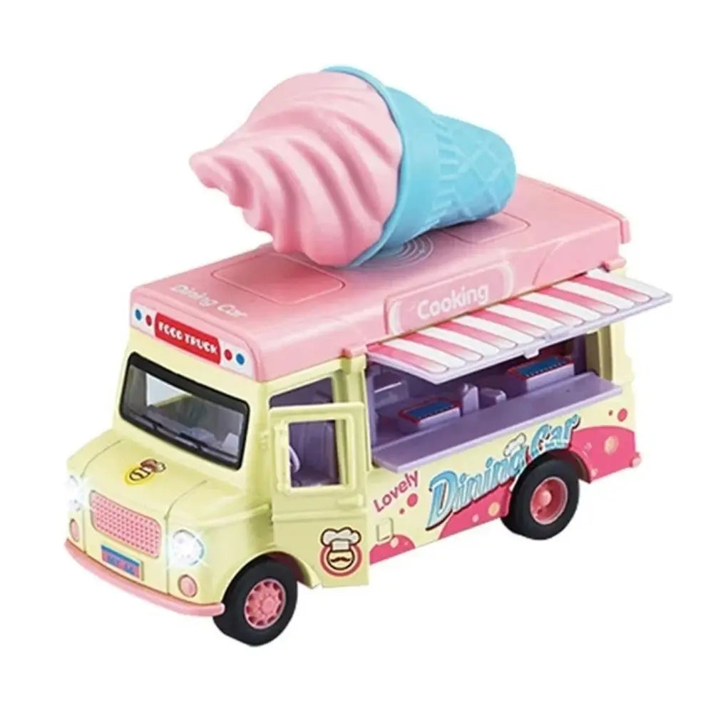 Burger Bus Food Truck Toy with Music Light Bright Colors Ice Cream Car Model Educationl Vehicle Pull Back Car Pretend Play