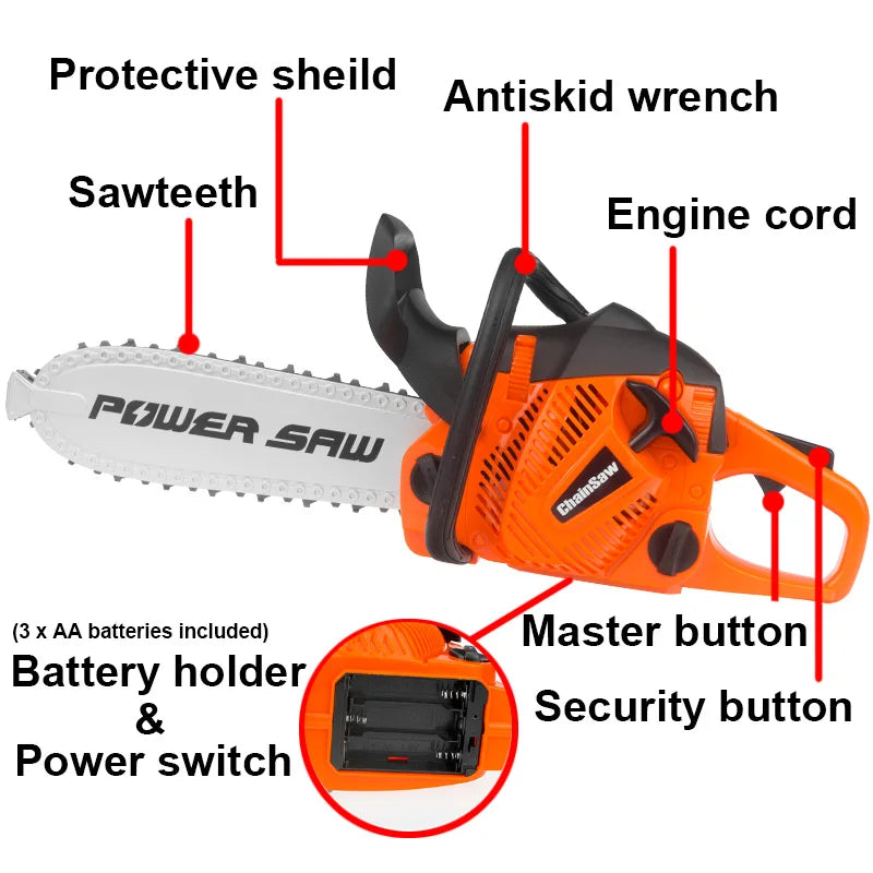 Toy Chainsaw Kids Toy Tools for Children Tools Electric Power Chainsaws for Tool Bench Boys Gift Pretend Play Saw with Sound