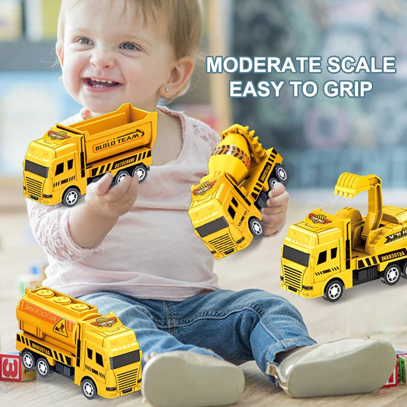 1pcs Mini Yellow Construction Vehicle Set Pull Back Toy Cars 4 Pack Engineering Truck Model for Kids Toddlers Educational Play
