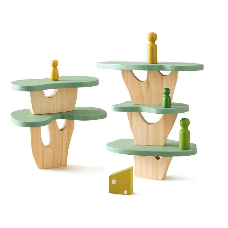 Montessori Sensory Toys  Stacking Toys For Baby Forest Houses Replica Wooden Forest Blocks  Early Childhood Education Game Gift
