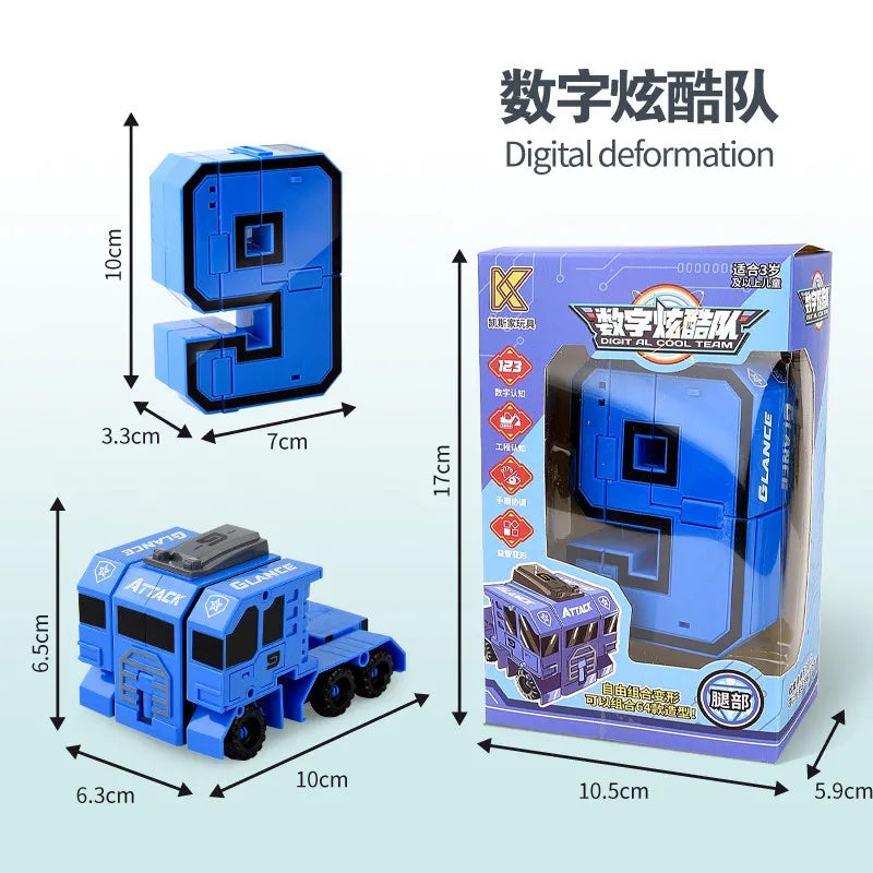 Children's Toy Car Oversized Digital Deformation Toy Children's Robot Digital 0-9 Assembly Puzzle Package Boys' Toys