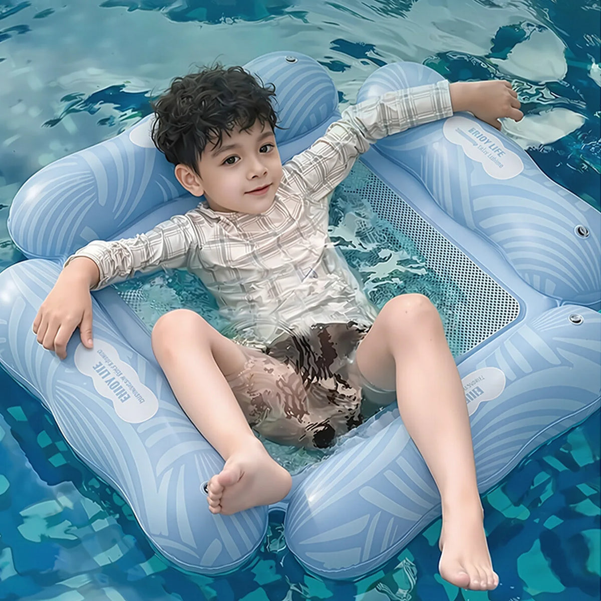 1 Pc 4 Tubes of Inflatable Kids Pool Float with Mesh Bottom Water Lounge Raft Portable Swimming Float Bed for Summer Beach Pool