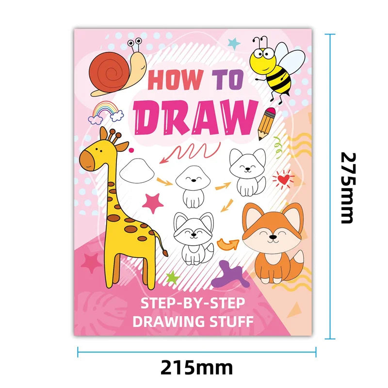 Fun Drawing Book Drawing Book Step-by-Step Guide with Animal Illustrations Cute Cartoon Characters Colorful Patterns Book