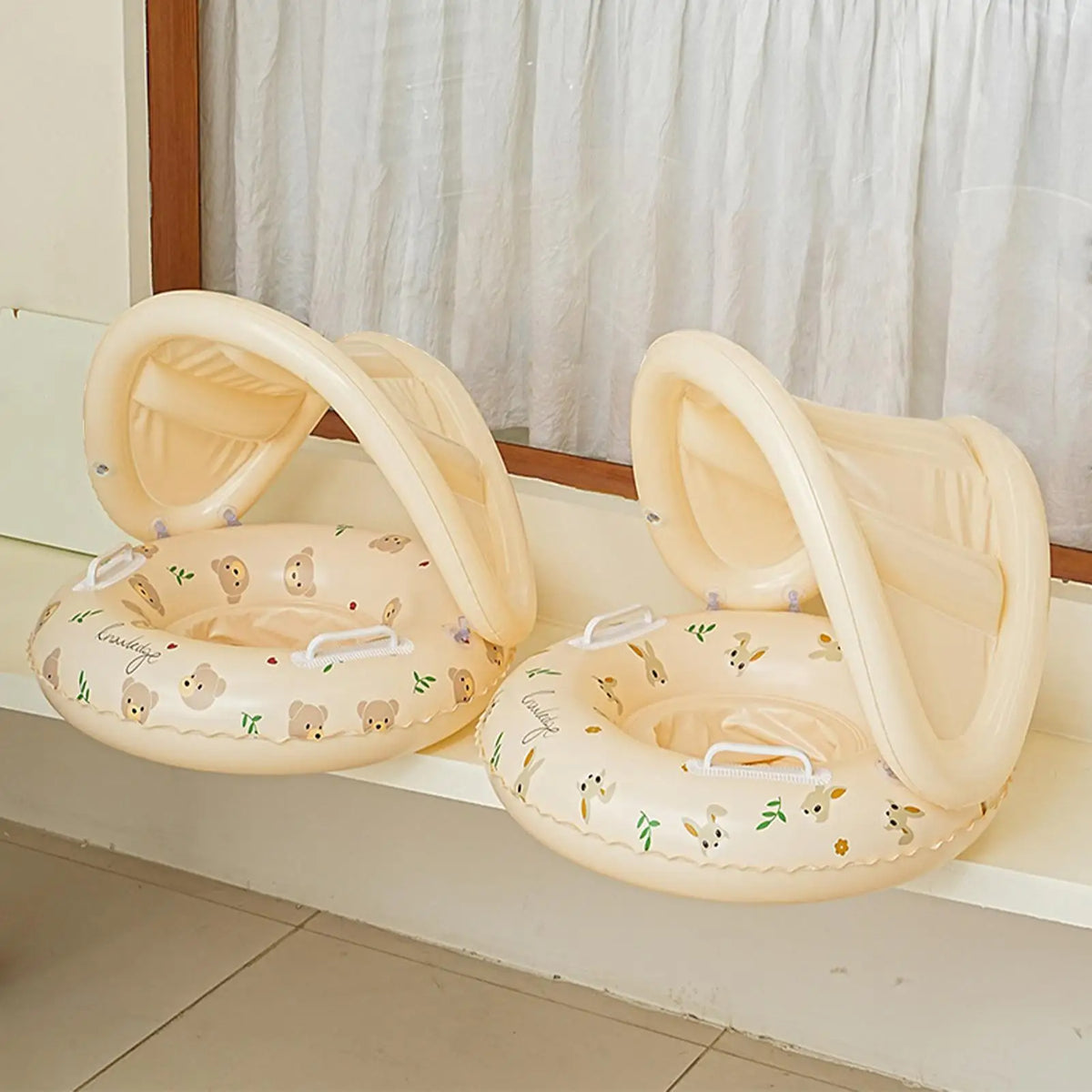 Baby Swimming Ring Inflatable Swim Ring with Detachable Sunshade Toddlers Pool Float Beach Water for Summer Pool Party