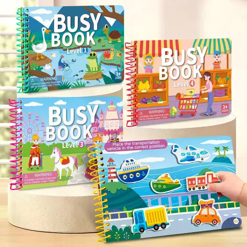 Montessori Quiet Busy Book, Educational DIY Cartoon Sticker Activity Toy for Kids Travel