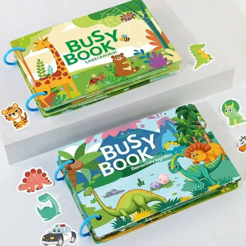 Busy Book for Kids, Animals Vehicles Dinosaurs Stickers, Matching Number & Letter Games, Interactive Learning Activity Book