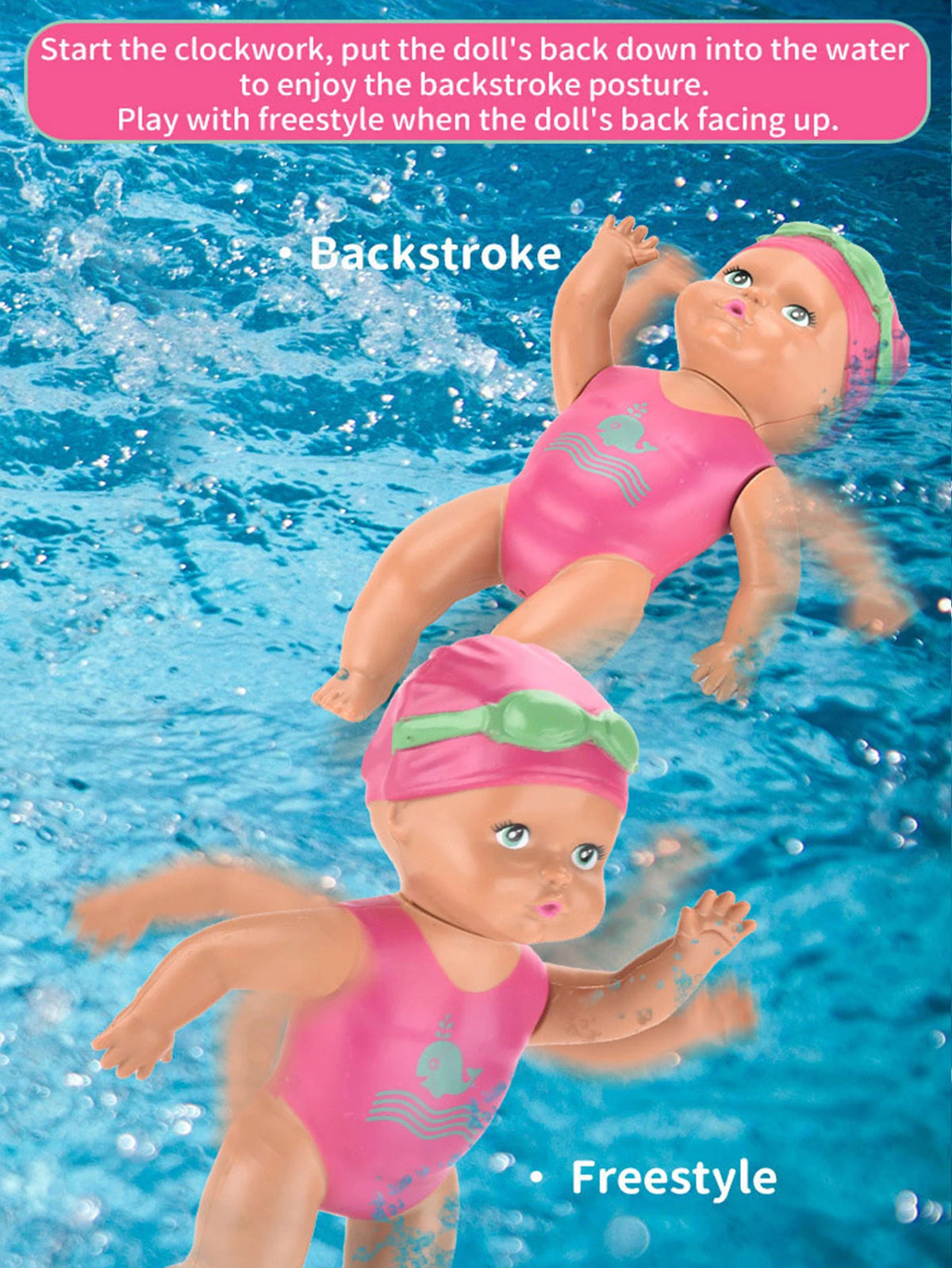6 Inch Wind Up Swimming Baby Doll Bath Toy,Kids Wind Powered Swimming Doll Bathtub Toy,Summer Pool Beach Bath Play Toy for Baby