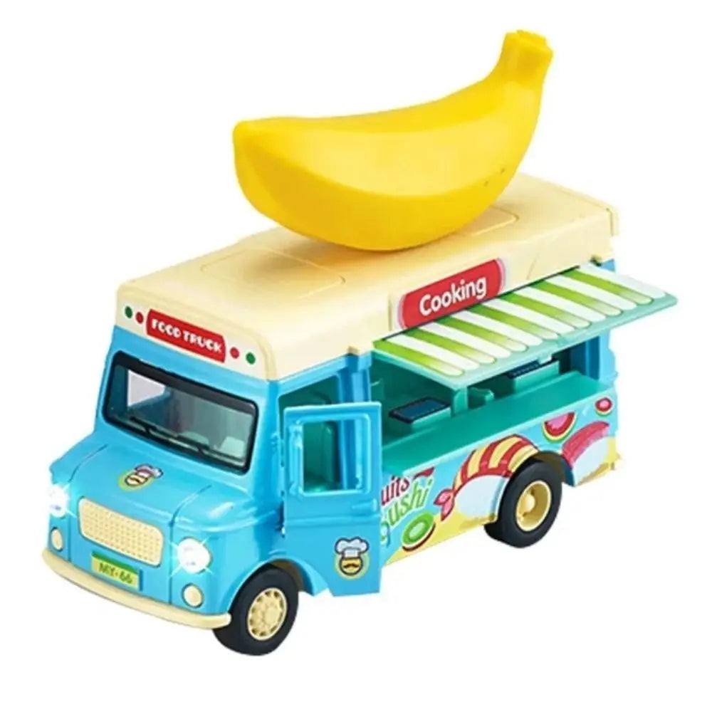 Burger Bus Food Truck Toy with Music Light Bright Colors Ice Cream Car Model Educationl Vehicle Pull Back Car Pretend Play