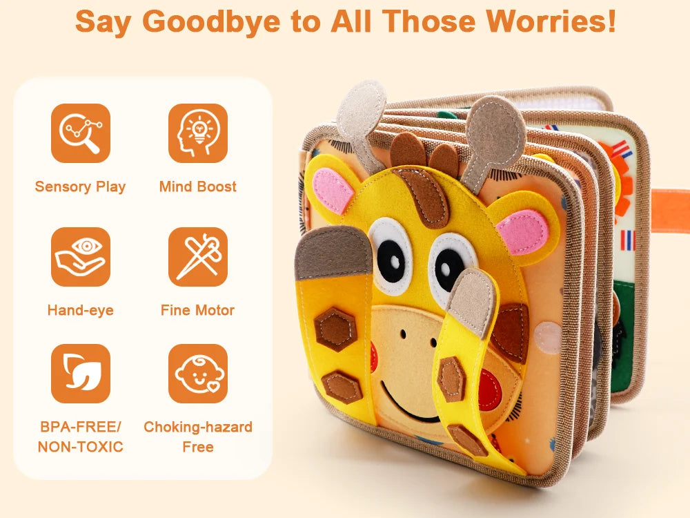 Montessori Farm Quiet Busy Book Soft 3D Cloth Book Baby Sensory Toy Infant Early Cognitive Educational Life Skills Learning Book