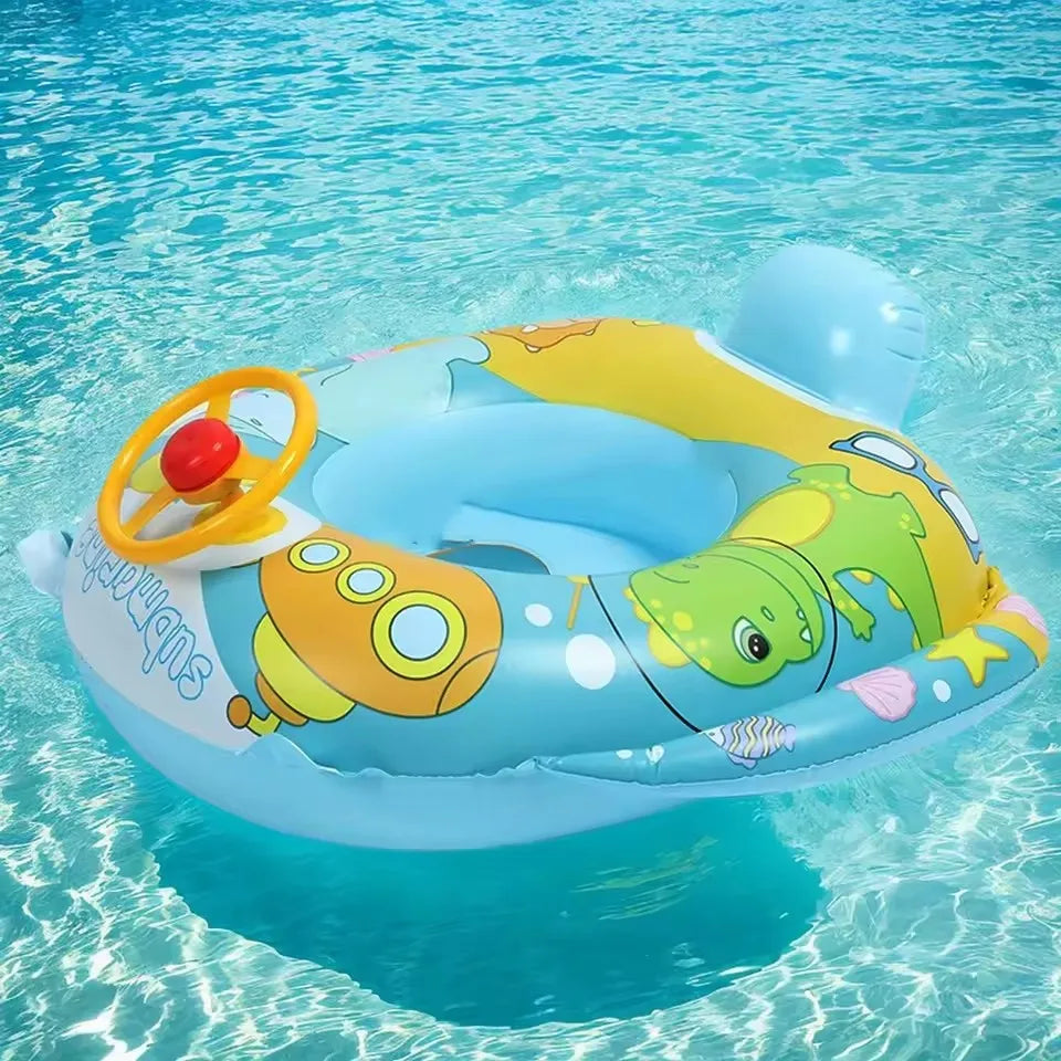 Cartoon Swimming Ring Baby Water Toy with Steering Wheel Summer Outdoor Inflatable Toys Floating Seat Beach Pool Water Play Toys