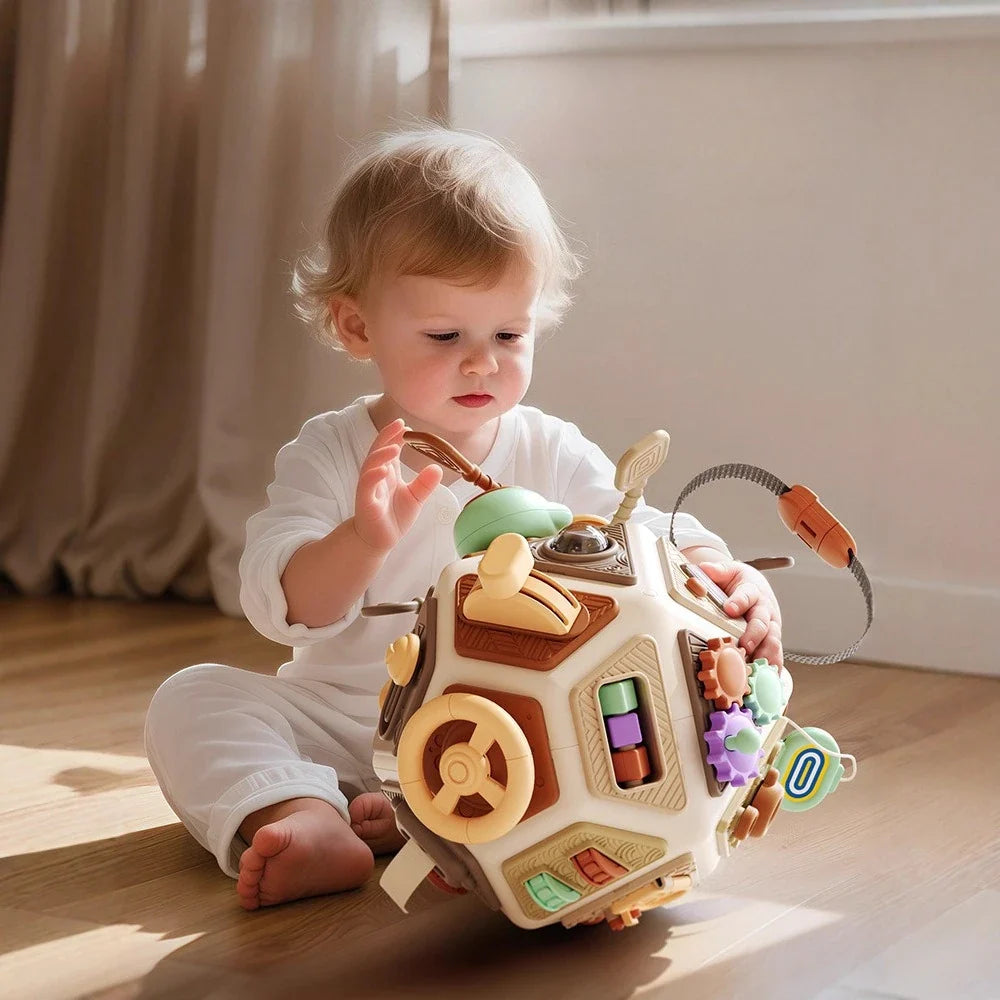 Montessori Baby Busy Board Cube Sensory Toys Toddler Educational Travel Lock Box Fine Motor Skill Learning Activity Toy