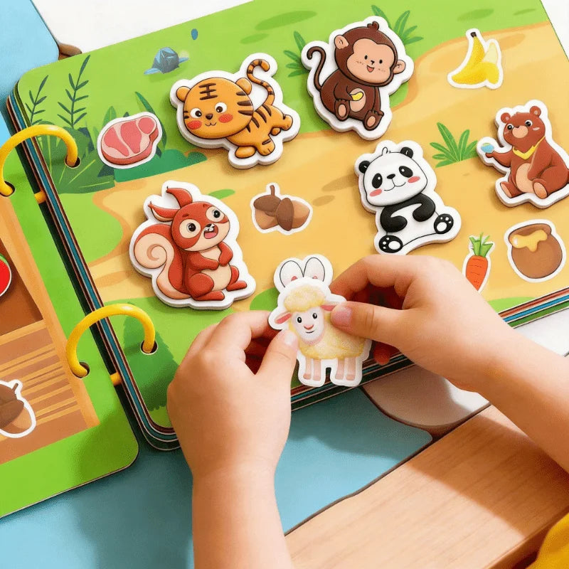 1 Set Montessori Quiet Book, Reusable Sticker Busy Book for Toddlers, Sensory Learning Activity,Fine Motor Skills Christmas Gift