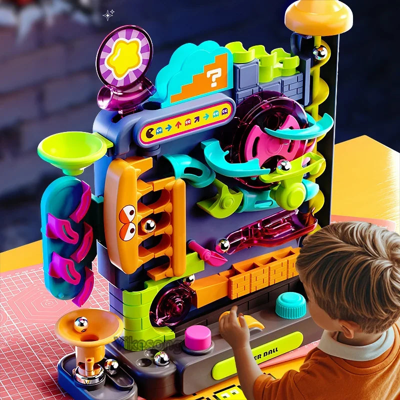 Educational Montessori Toy Multi-Layer Track Adventure Game Rail Rolling Ball Model Interactive Brain for Children Kids