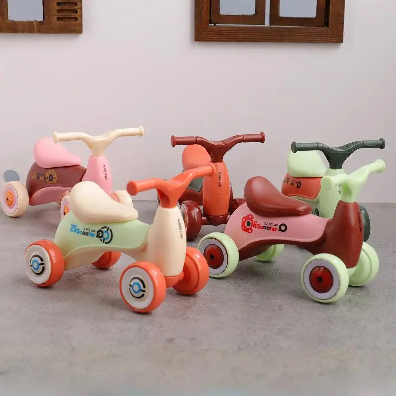 1Pcs Simulation Mini Cute Kids Balance Car Four-wheeled Baby Sliding Scooter Ornament Creative Assembly Children's Car Toy Gift