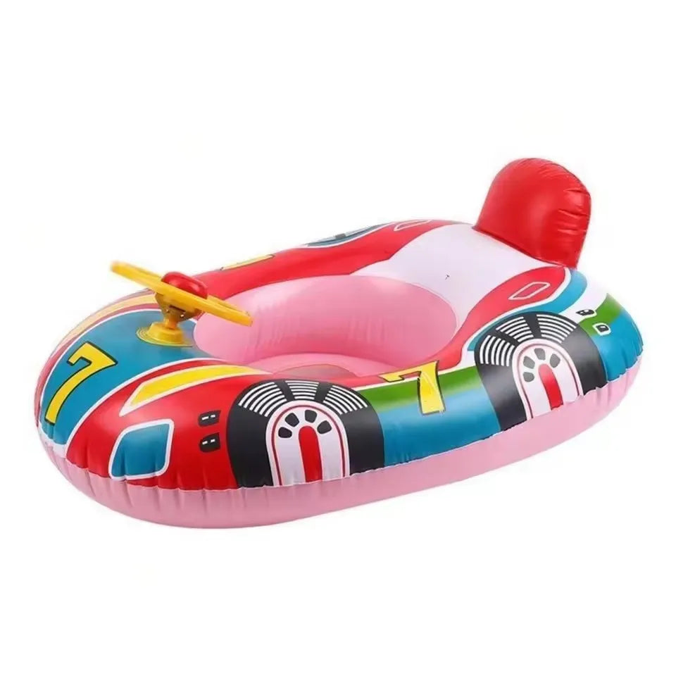 Baby Swimming Pool Float, Cute Car Design Kids Toddler Inflatable Summer Beach Floatie Boat Swim Tube Ring with Handles Safety