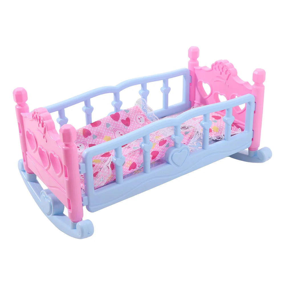 Infant Carriage Baby Bed Cradle Pretend Play Lightweight Baby Rocking Bed Role Play Furniture Rocking Crib Girls Gift